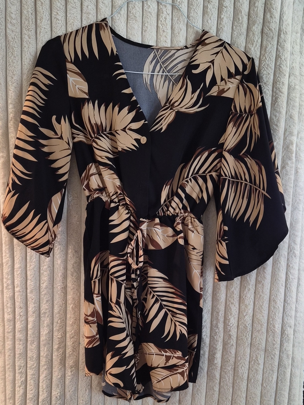 Black and Tan Palm-Print  One-Piece Romper